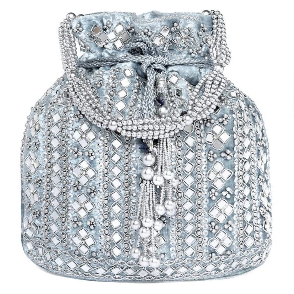 2859 Grey Potli Purses Gift Handmade Evening Handbag Stylish Bridal Fashion